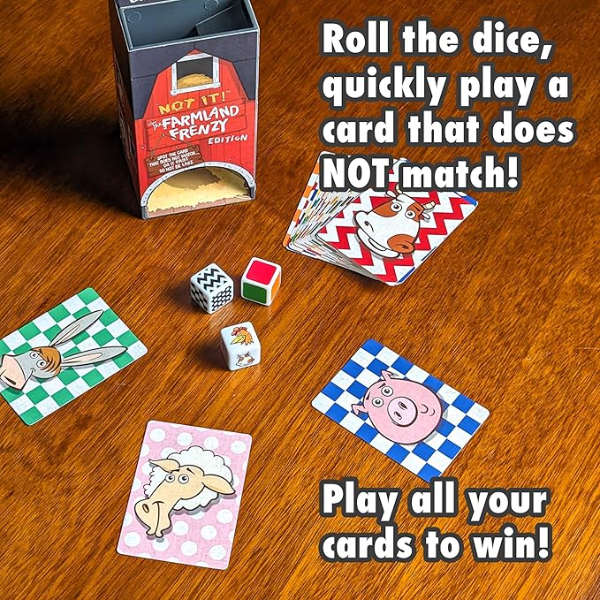 Not It Dice Games for Kids Strategy Game for Family Night Fun Card Game Stocking Stuffer Gift 3+ Players Ages 6+ Farmland Frenzy