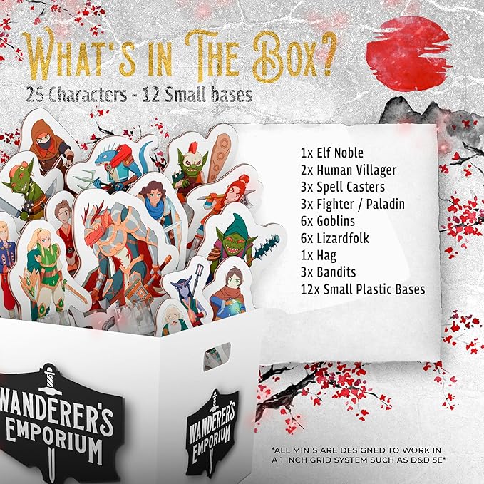 Hard Flat Minis for DND Miniatures with Bases | 28mm - 32mm Scale Dungeons and Dragons Starter Set 5e (Fantaji Pack, 25, Miniatures)