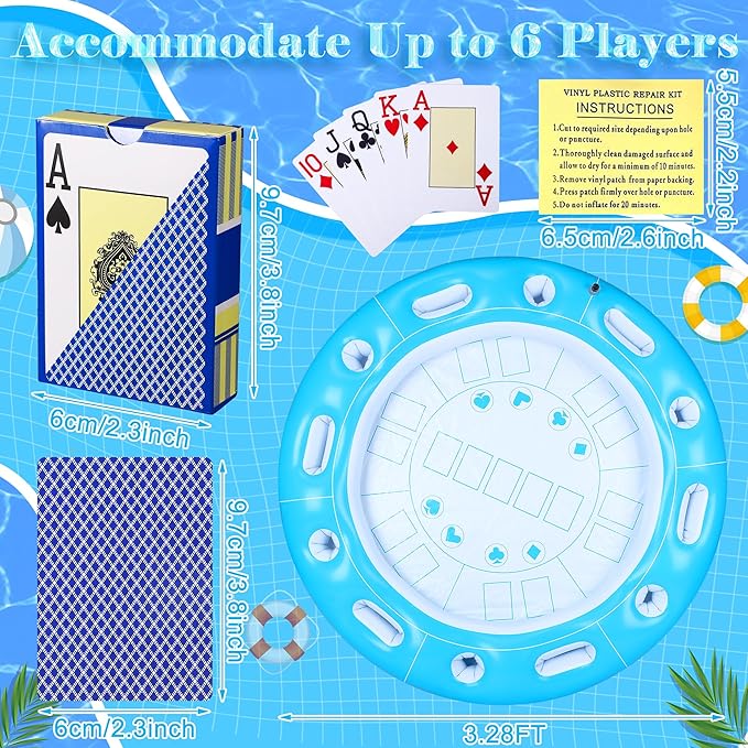 Large Floating Card Table for Pool,Floating Pool Games Table with Waterproof Playing Cards,Inflatable 4 to 6 People Cards Game Container,Pool Accessories Inflatable Fruit Holder Cooler Tray for Summer