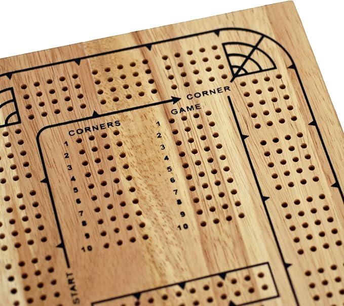 WE Games 4 Player Wooden Cribbage Board, Solid Natural Wood 4 Track Board, Plastic Pegs and Instructions, Card Games for Families and Adults