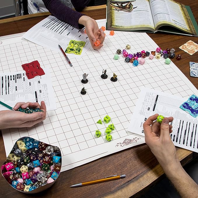 Wiz Dice DND Dice Set - 140 Pieces Total (20 Sets of 7 Dice in Unique Colors) & Storage D&D Dice Bag-Polyhedral Role Playing Dice - Perfect DND Accessories for TTRPG Dice Games - Bag of Tricks