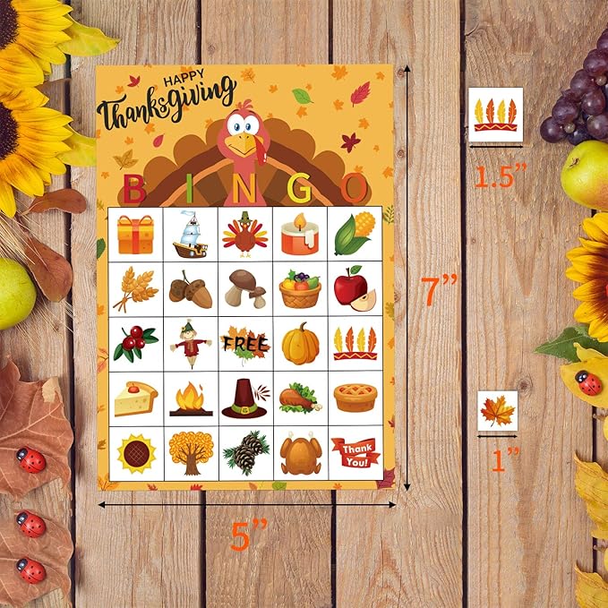MISS FANTASY Thanksgiving Bingo Game - 24 Player Cards, Family & Toddler Friendly, Classroom Party Activities