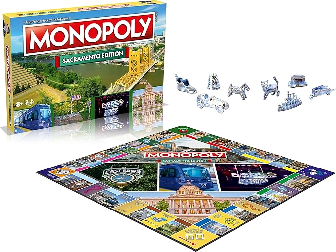 Monopoly Board Game - Sacramento Edition: 2-6 Players Family Board Games for Kids and Adults, Board Games for Kids 8 and up, for Kids and Adults, Ideal for Game Night