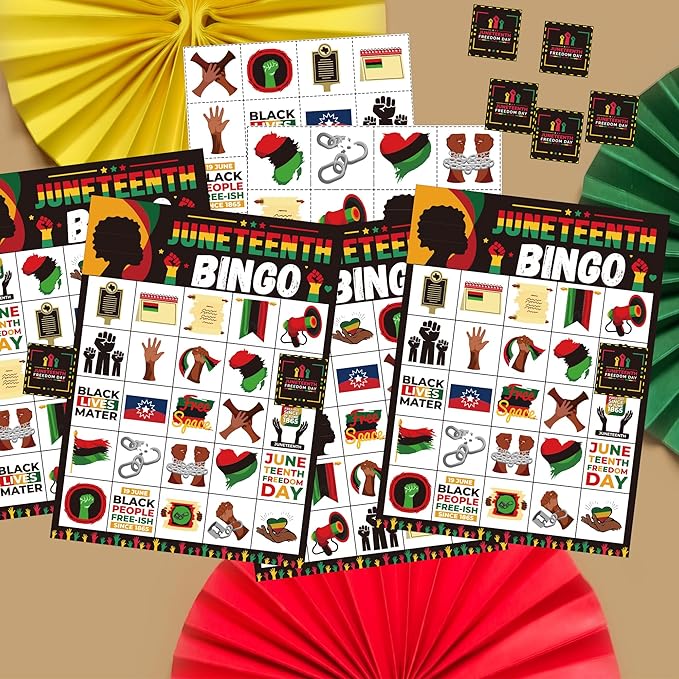 Juneteenth Games Juneteenth Bingo Game Juneteenth Party Games with 24 Juneteenth Players Cards for Adults Activities Supplies Favors Juneteenth Trivia Games