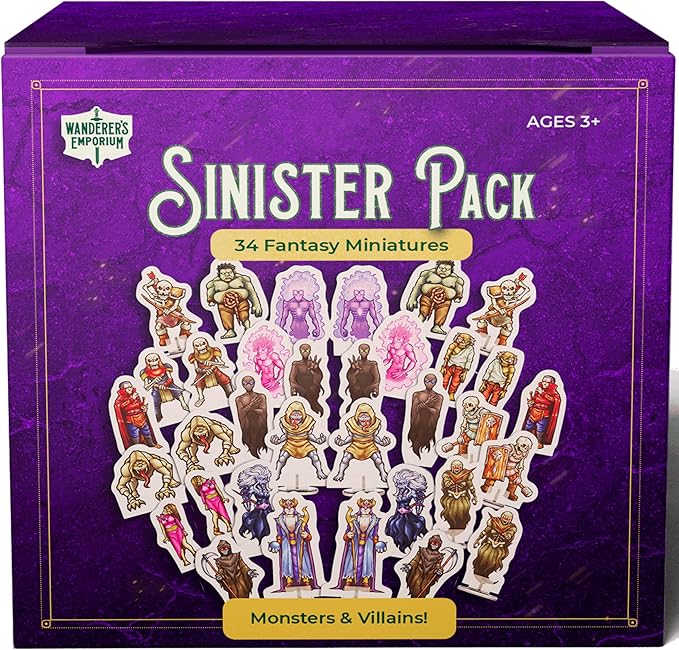 Hard Flat Minis for DND Miniatures with Bases | 28mm - 32mm Scale Dungeons and Dragons Starter Set 5e (Sinister Pack, 34, Miniatures)