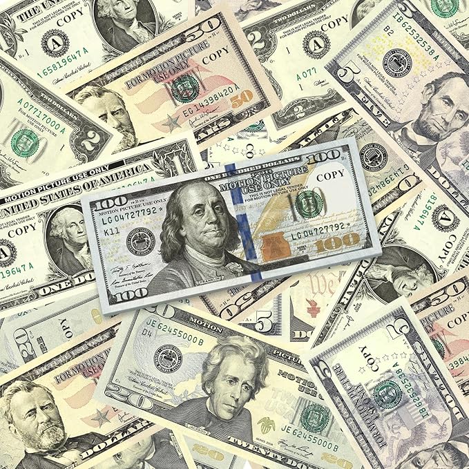 140 PCS Fake Money for Kids Pretend Play - Play Money for Teaching, Prop Money for Board Game, Moive, Magic