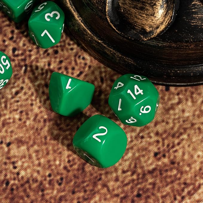 15 Pieces Complete Polyhedral DND Dice Set D3-D100 Spherical D&D Dice Set with Dragon Eye Dice Bag, D100 Dice for Dungeons and Dragons, RPG, MTG Table Games(Green w/White Numbers)
