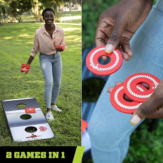 Backyard Hero 2-in-1 Cornhole Toss and Washer Toss Game – 48” Tailgate Boards with Bean Bags – Durable, Portable Set for Game Day & Outdoor Fun