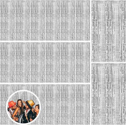 20 Pack Silver Backdrop Curtain Party Decorations Foil Fringe Backdrop Silver Tinsel Streamers Birthday Bachelorette New Year Christmas Wedding Baby Shower Disco Party Decorations