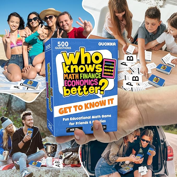 QUOKKA Board Games for Kids 8-12 and Family - STEM Card Game for Kids Age 12+ - Who Knows Math Finance Economics Better? - Educational Quiz with 500+ Questions - Great for Learning and Game Night