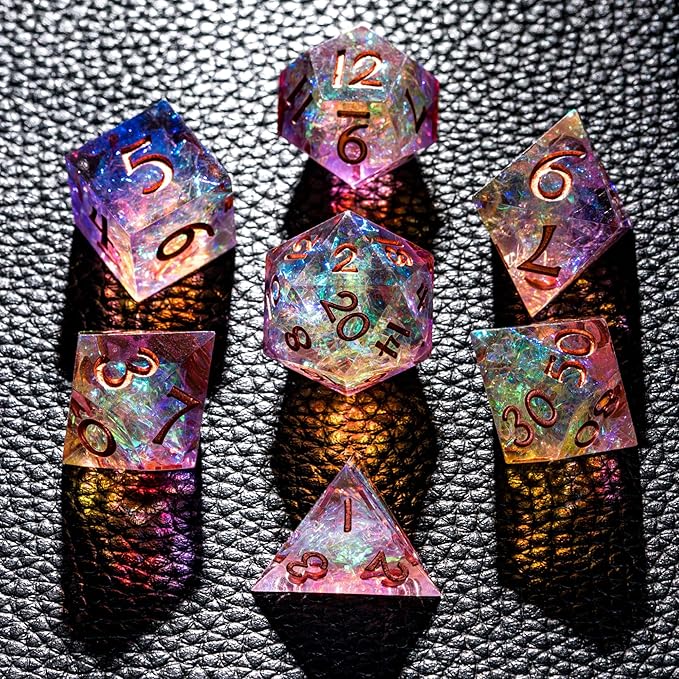 7PCS DND Dice Set,Transparent Sharp Edge Dice Set D&D RPG Polyhedral Die,for Dungeons and Dragons TTRPG Games Roleplaying Games Pathfinder,with Gift Box(Purple and Orange)