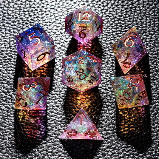 7PCS DND Dice Set,Transparent Sharp Edge Dice Set D&D RPG Polyhedral Die,for Dungeons and Dragons TTRPG Games Roleplaying Games Pathfinder,with Gift Box(Purple and Orange)