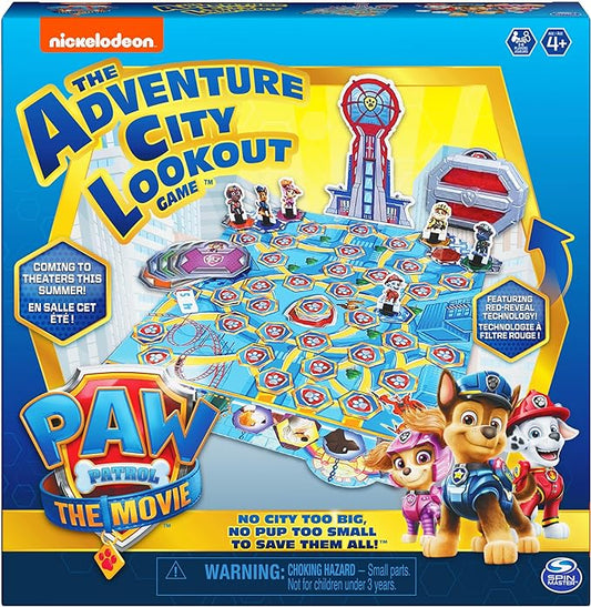 PAW Patrol: The Movie, Adventure City Lookout Tower Board Game Chase Marshall Skye Ryder Rubble, for Preschoolers, Kids, & Families Ages 4 and up