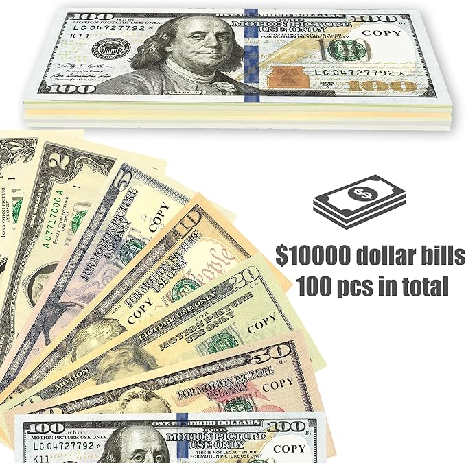 140 PCS Fake Money for Kids Pretend Play - Play Money for Teaching, Prop Money for Board Game, Moive, Magic