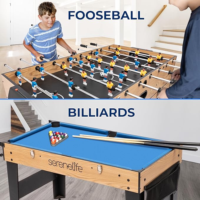 SereneLife 48" 6-in-1 Multi Game Table, Full-Size Indoor and Outdoor Arcade Sports Table with Pool, Air Hockey, Foosball, Basketball, Table Tennis, Dining Table, for Family, Kids, Adults