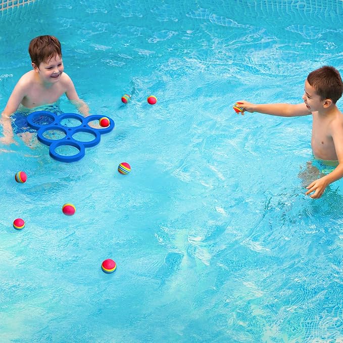 Hiboom Pool Game with Score, Combo Foam Pool Floats with 10 Colorful Tossing Balls, Toss Game Swimming Party Toys Accessories for Family Par, Dive Rings(Triangle)