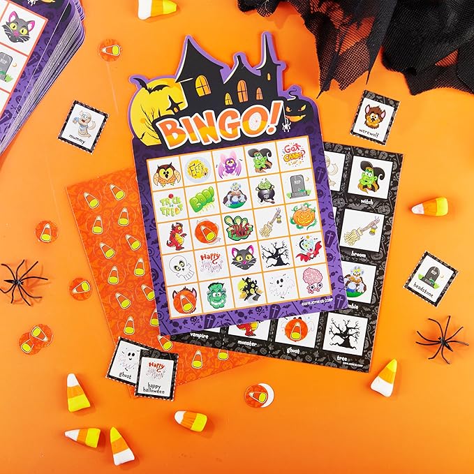 JOYIN 32 Players Halloween Bingo Game, Kids Bingo Cards Set for Large Group School Classroom Family Activities, Halloween Party Games, Halloween Party Supplies Card Game