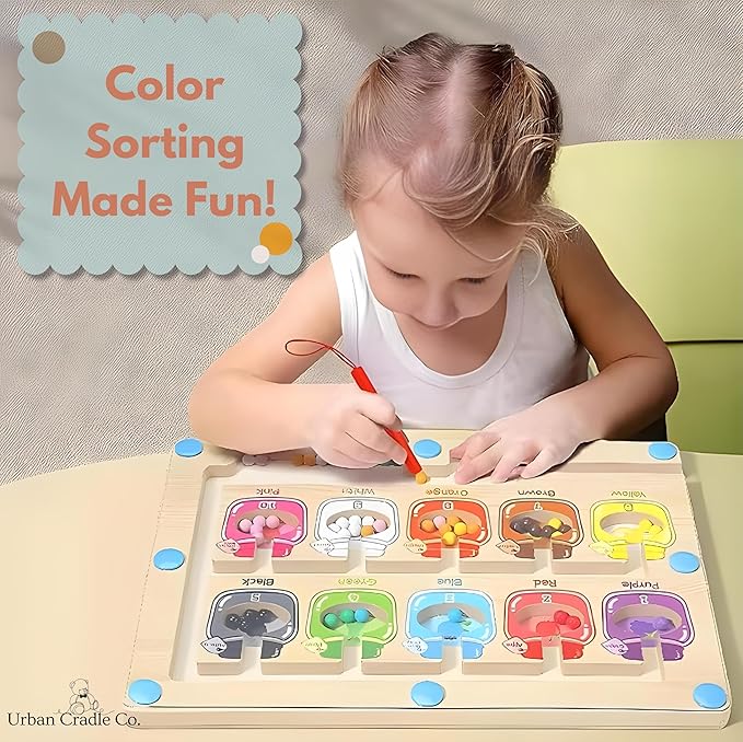 2-in-1 Educational Montessori Wooden Magnetic Board Candy Jars Theme, Double-Sided Number Learning Whiteboard, Color Matching Maze Toys for Kids, Birthday Gift for Kids