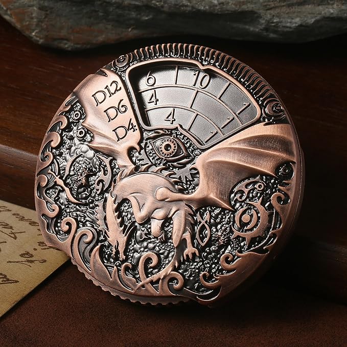 DNDND DND Spinner Dice 7-in-1 Fidget Spinner Metal D&D Dice Set with Gorgeous Gift Box for Dungeons and Dragon and Tabletop Game (Copper)