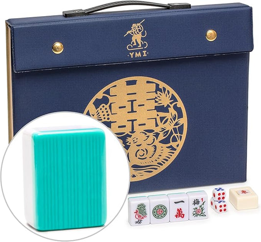 Yellow Mountain Imports "Celestial Opal Chinese Mahjong Set with 146 Tiles and Blue Vinyl Case — for Chinese Style Gameplay Only [天體蛋白石中國麻將]