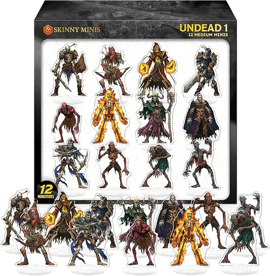 D&D Compatible Miniatures, Undead DND 2D Miniatures with Double-Sided Graphics, Durable Acrylic DND Minis, Unique Designs for Tabletop RPGs