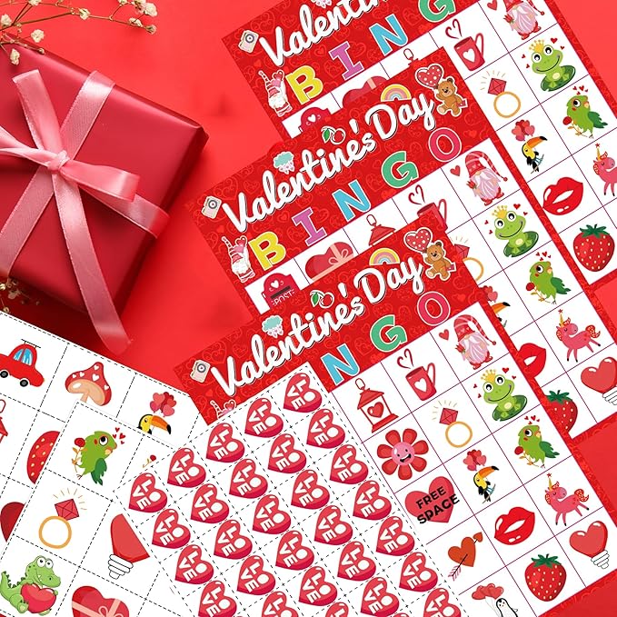 Valentine Bingo Game for Kids Galentines Games with 24 Valentine Players Cards for Adults Women Valentine Party Activities Favors Supplies