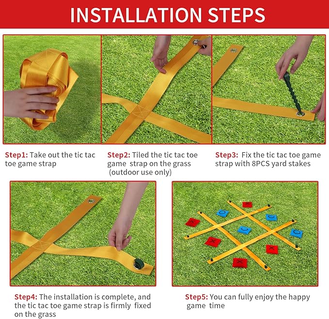 Giant Tic Tac Toe Game, 4 Ft X 4 Ft Portable Strap Game Bean Bag Toss Tic Tac Outdoor Lawn Games for Adults and Family Backyard Camping Across Outside Games
