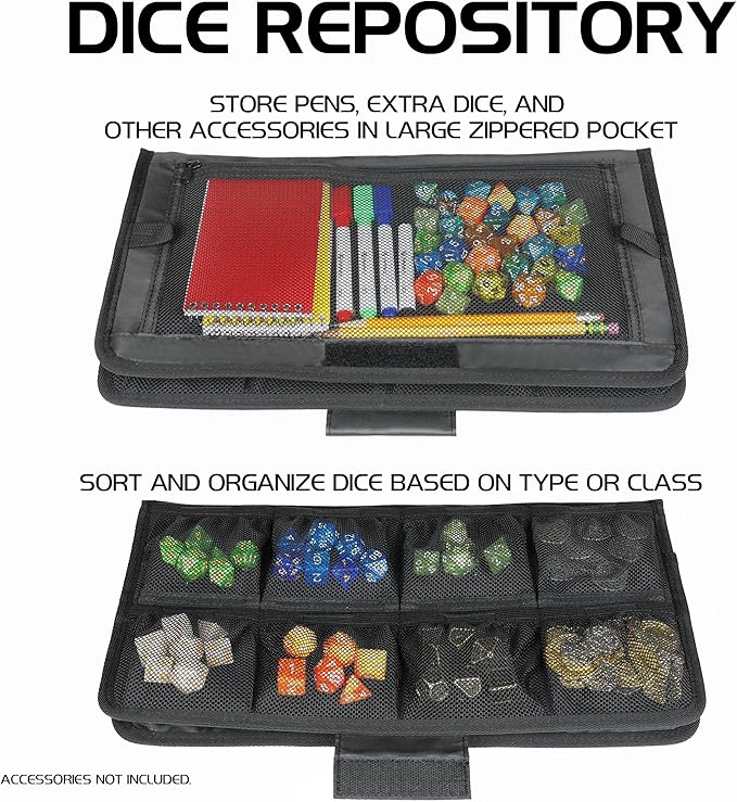 ENHANCE Tabletop Community DND Dice Case and Dice Rolling Tray - Dice Holder and Storage for up to 500 RPG Dice with Rugged Protective Design, Soft Interior, and Organizer Pockets (500 Dice Capacity)