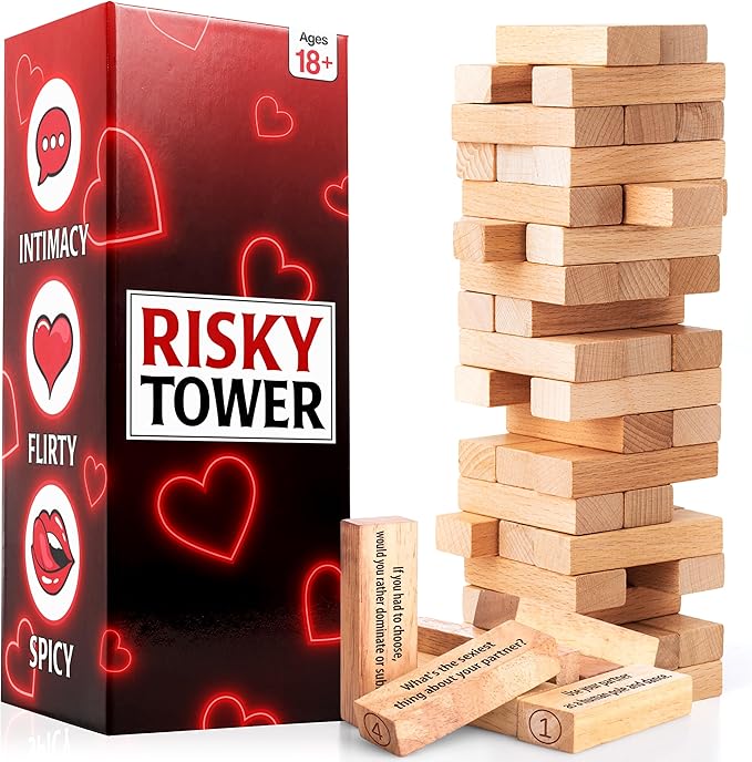 Valentines Gifts for Him Her - 54 Stacking Wooden Block Game for Him, Her, Girlfriend, Boyfriend, Wife, Husband, Couples, Anniversary Date Ideas,...