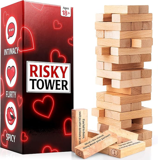 Valentines Gifts for Him Her - 54 Stacking Wooden Block Game for Him, Her, Girlfriend, Boyfriend, Wife, Husband, Couples, Anniversary Date Ideas,...