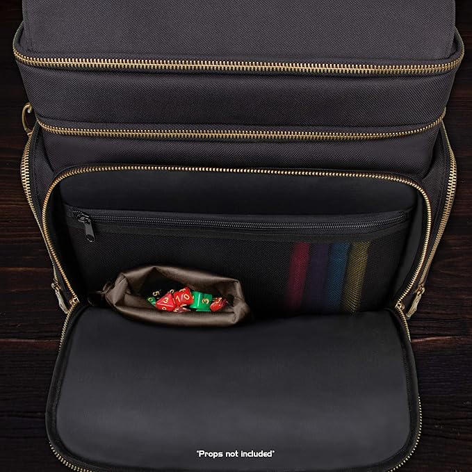 ENHANCE Tabletop DnD Bag - RPG Adventurer's Dungeons and Dragons Accessories Bag with Miniatures Storage, Mat Holder, DnD Dice & Token Pockets, Fits 4-8 Books, DM's Guide, Player's Handbook (Black)