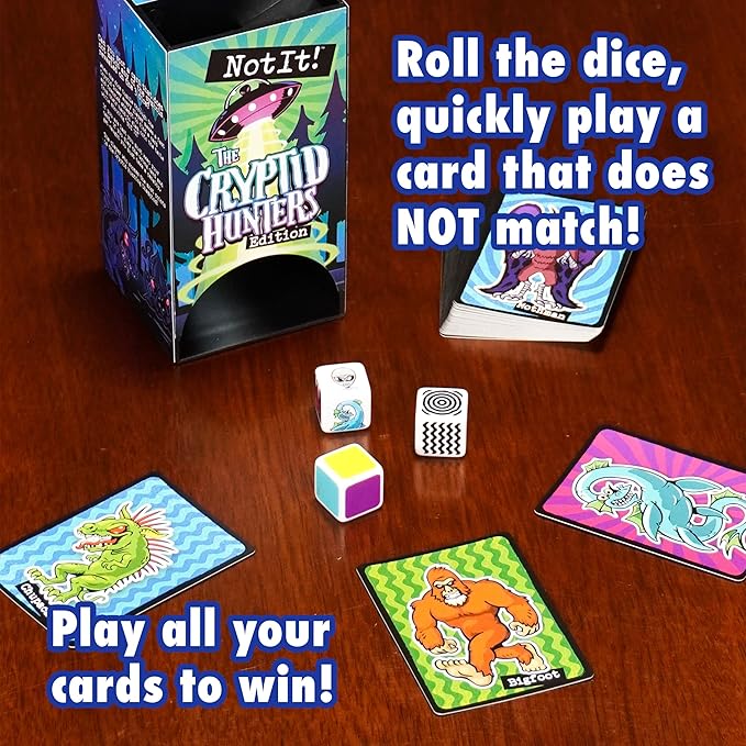 Not It Dice Games for Kids Strategy Game for Family Night Fun Card Game Stocking Stuffer Gift 3+ Players Ages 6+ Cryptid Hunters