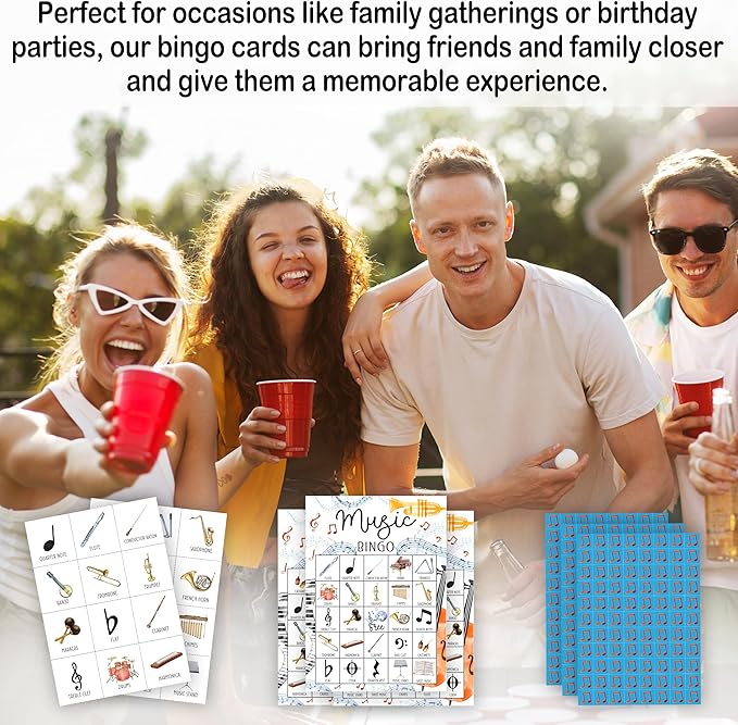 Music Bingo Game for Adults - Birthday Party Set, Cards, Favors for Family Singers and Music Lovers - Party Activity Decor & Supplies -03