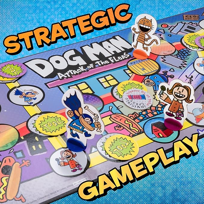 University Games, Dog Man Attack of The FLEAS Cooperative Board Game Based On The Popular Dog Man Book Series by DAV Pilkey for 2 to 6 Players Ages 6 and Up