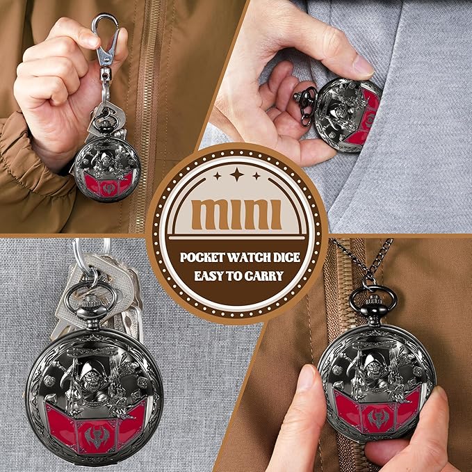D&D Dice Set,7PCS Metal Dice for Dungeons and Dragons,Mini Dice Set with Pocket Watch Case,Role Playing Board Games Accessories (DM, Black)
