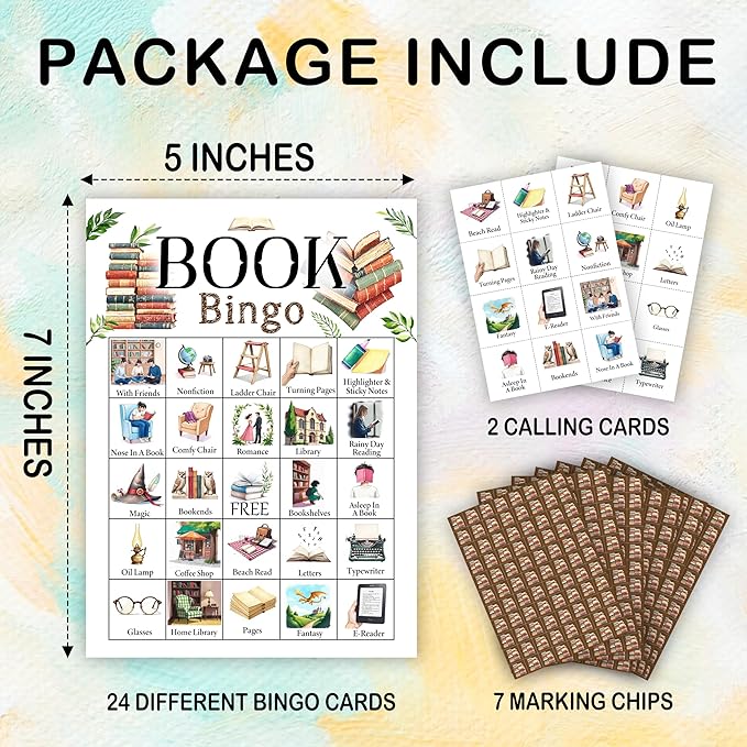 Book Bingo Set - Adults Reading Challenge Game, Bingo Cards, Favors & Decor - 01