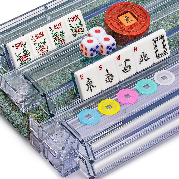Yellow Mountain Imports American Mahjong Set, Oceana with Heather Teal Soft Case - All-in-One Racks with Pushers, Wright Patterson Scoring Coins, Dice, & Wind Indicator
