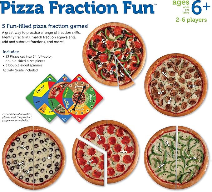 Learning Resources Pizza Fraction Fun Game, 13 Fraction Pizzas, 67 Piece Game, Ages 6+