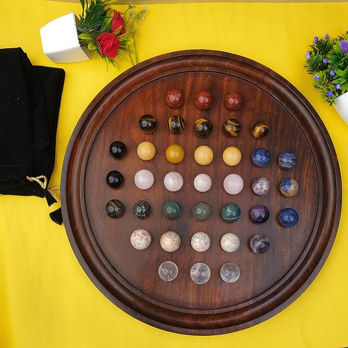Rosewood Solitaire Board Game Set with 36 Natural Marbles - Authentic Handmade Solitaire Boards | for Adults on Any Occasion (12 inches)
