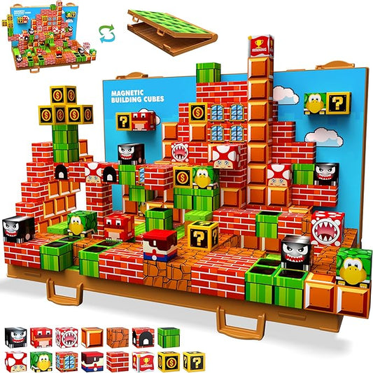 Magnetic Blocks, Build 3D Magnet Building Toys World with Magnetic Tiles, Foldable Magnet Board, STEM Sensory Toy for Kids, Toy Building Sets Gifts for Age 3 4 5 6-10 Year Old Boys Girls