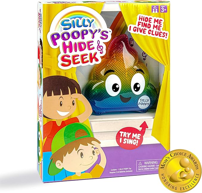 Silly Poopy's Hide & Seek by Relatable, The Talking, Singing, Rainbow Hide & Seek Toy, Fun Learning Toys for Toddlers, Interactive Toddler Toys, Hide and Seek Games, Includes 1 Toy & 2 AA Batteries