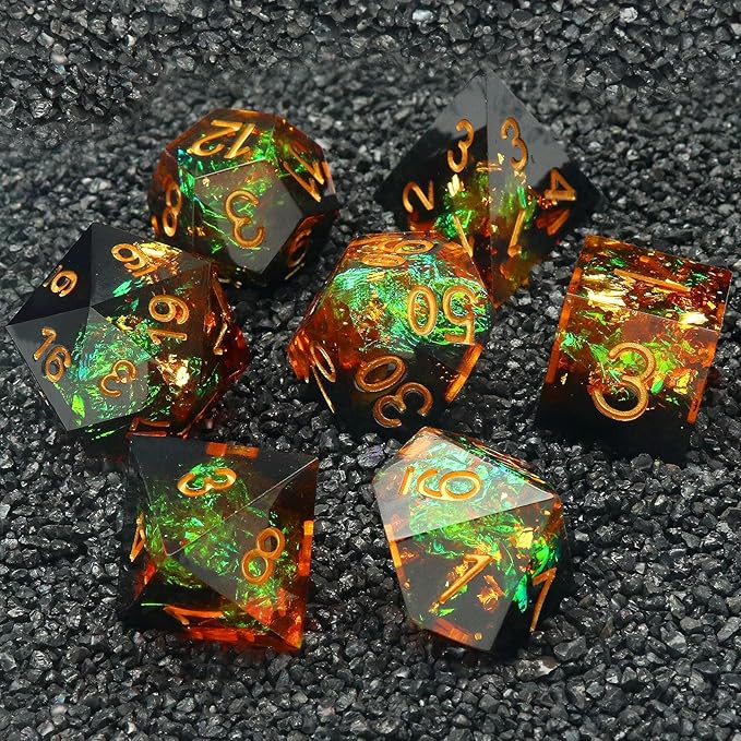 Haxtec Galaxy DND Dice Set Sharp Edge Dice with Dice Case Handmade Yellow Black Resin D&D Dice Set for TTRPGs Dungeons and Dragons Gifts