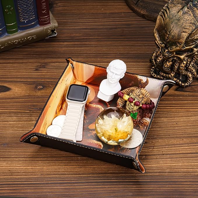 DND Dice Rolling Tray PU Leather Dice Trays Square Desk Organizer Accessory Case for Desktop Storage and RPG Board Games, Jewelry Valet Tray for Women and Men