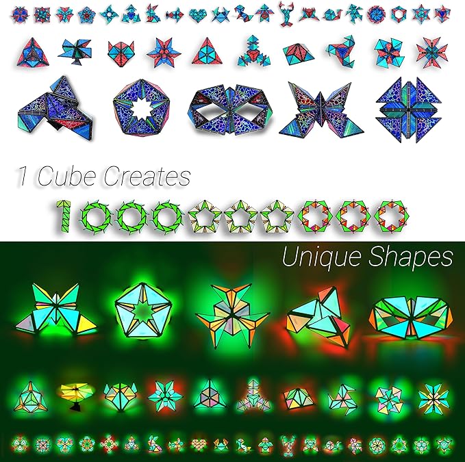 TOSY Magnet Pyramid - 1 Cube Transforms into 1 Billion Shapes, 12 Pieces, 243 Rare Earth Magnets, Glowing, Holographic Magnet Tiles Creative Puzzle STEAM Toy, Mixed Set