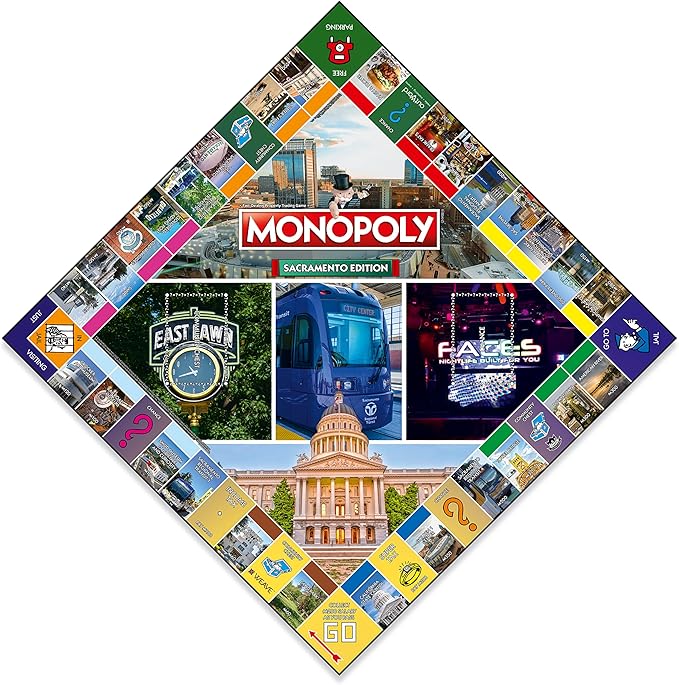 Monopoly Board Game - Sacramento Edition: 2-6 Players Family Board Games for Kids and Adults, Board Games for Kids 8 and up, for Kids and Adults, Ideal for Game Night