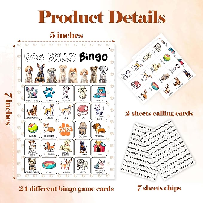 Dog Games Bingo Cards, Puppy Theme Bingo Game, Pet Game for Family Friends Large Multiplayer Group Activities, Dog Party Birthday Favors Gifts -10