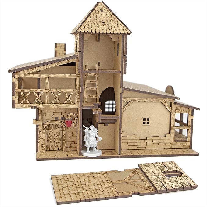 TowerRex Tavern DND Terrain 28mm - Fantasy Miniature for Warhammer, Pathfinder and D&D Tabletop Games