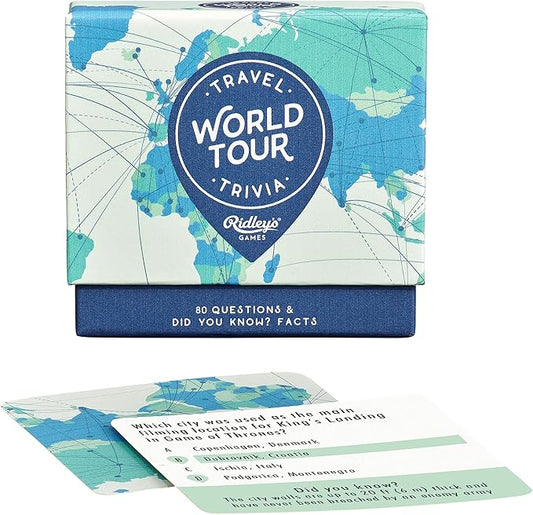 Ridley's World Tour Travel Trivia Card Game – Trivia Game for Adults and Kids – 2+ Players – Includes 80 Questions and Bonus Facts – Fun Quiz Cards, Makes a Great Gift, 1 ea
