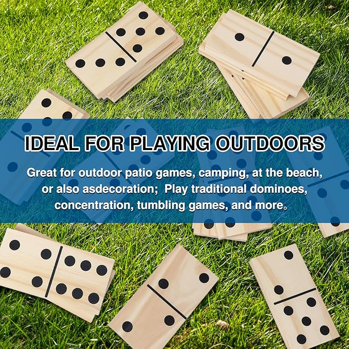 GOTHINK Giant Wooden Dominos Set for Adults and Kids,28pcs Jumbo Natural Wood Black-Dot Dominoes Tiles for Birthday/Holiday Family Party Games,Outdoor Camping Lawn and Backyard Activities 2-4 Players