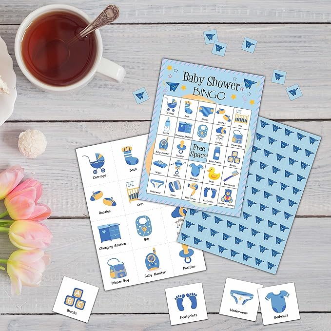 Baby Shower Bingo Game Cards - 24 Players Bingo Game Set Indoor Outdoor Activities - Baby Shower Party, Gender Reveal Party Favors Supplies -A07